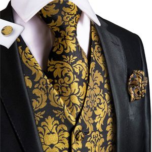 Vest voor Mannen Goud Pak Vest Bloemen Vest Zomer Vest Smoking Paisley Stropdas Set Manchetknopen voor Bruiloft Zakelijke Hi- tie WJ-0008