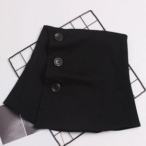 [Eam] Zwarte Knop Split Joint Asymmetrische Denim Brede Riem Persoonlijkheid Vrouwen Mode Tij Alle-Match Voorjaar 1T396