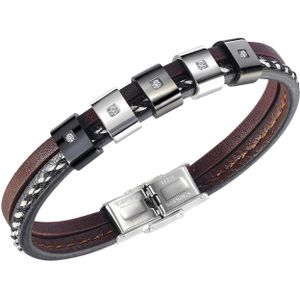 Cyue Europese Mannen Jongen Punk Gevlochten Multi-Layer Leren Armband Broek Charme Met Cz Rvs Knop Polsbandje Sieraden