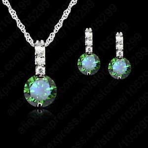 Eenvoudige 925 Sterling Zilveren Bruids Bruiloft Sieraden Sets Voor Vrouwen Mode Oostenrijkse Kristallen Hanger Ketting Oorbellen Set