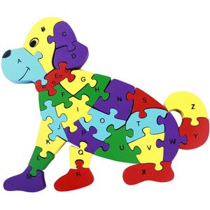 Baby Houten Puzzel Speelgoed Gebouw Kinderen Cognitie Zitten Hond Alfabet Puzzel Montage Digitale Puzzel 3d Gebouw Speelgoed