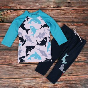 2-12Y Jongens Rash Guards Kids 2 Pieces Badmode Lichtblauw & Dolphin Print Kinderen Lange Mouw Surf Pak Schooljongen Zwemmen zwembad Dragen