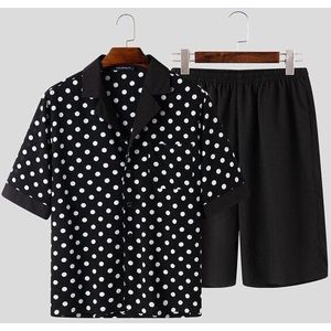 Incerun Mode Mannen Pyjama Sets Polka Dot Print Gezellige Half Mouw Revers Nachtkleding Shorts Homewear Losse Heren Nachtkleding Sets 5XL