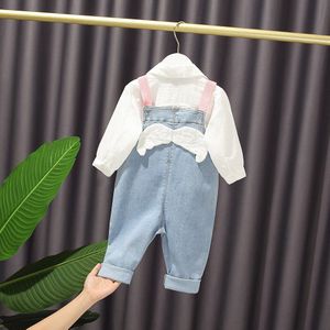 Baby Meisjes Zoete Wing Mode Pak Lente Herfst Baby Strik Shirt + Cowboy Overall Prinses Pak Kinderen