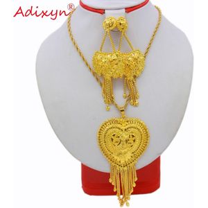 Adixyn Hart Hanger Dubai Sieraden Set Goud Kleur Ketting Oorbellen Set Luxe Arabische Afrikaanse Wedding Party MOEDER N12172