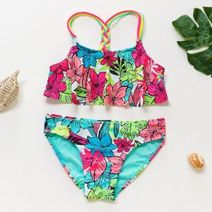 4-16Y Meisjes Badmode Tiener Kids Bikini Set Tropische Bloemen Meisjes Zwemmen Outfits Kinderen Badmode Kinderen Badmode