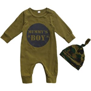 2 Stuks Baby Boy Romper Set, Brief Print Lange Mouwen Jumpsuit, o-hals Katoenen Playsuit + Hoed Voor Lente, Autume, Winter