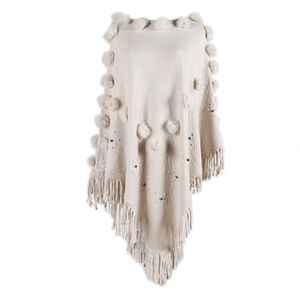 Ronde Hals Hairball Cape Poncho Truien Vrouwen Winter Gebreide Kwastje Effen Capes Sjaal Jas Poncho Elegantes Herfst Mantel Sjaal