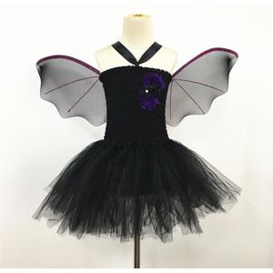 Kinderen Puffy Rok Zwart Bat Uniformen Jurk + Hoofdtooi + Vleugels Halloween Carnaval Purim Party Cosplay Kostuum Voor Meisjes