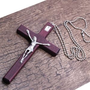 Premium Houten Religieuze Jesus Cross Ketting Christian Kruisbeeld Hangend Met Ketting Sieraden Charm Cadeaus Voor Mannen