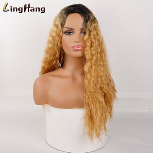 Leng Hangen Lange Wol Roll Pruik Hoge Temperatuur Synthetisch Midden Krullend Pruik Afrikaanse Zwarte Vrouw Cosplay Haar