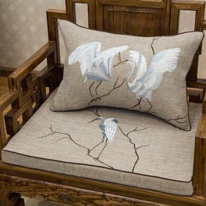 Dunxdeco Kussenhoes Decoratieve Kussensloop Vintage Chinese Traditionele Crane Paar Linnen Katoen Borduren Artistieke Coussin