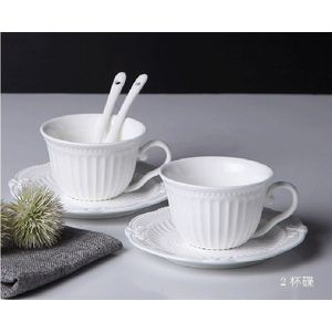 180 Ml. Witte Reliëf Porselein Espresso Cup Met Schotel, Keramische Thee Kopjes En Schotel Sets, Tasse Cafe Engels Kerst Cup