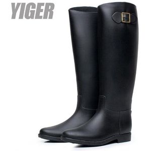 Yiger Vrouwen Knie Hoge Regen Laarzen Rubber Waterdichte Pvc Antislip Lichtgewicht Vrouwelijke Regen Laarzen Zwart