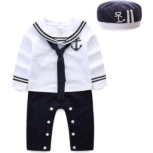 Mudkingdom Baby Jongens Rompertjes Katoen Lange Mouwen Sailor Stijl En Hoed 2 Stuks Jumpsuit Kinderkleding