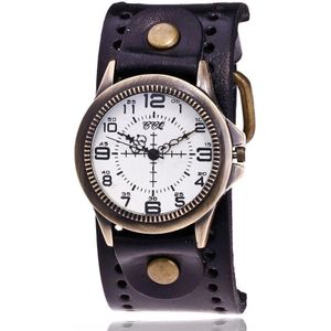 Ccq Vintage Koe Lederen Quartz Horloge Vrouwen Mannen Brons Sight Dial Casual Dress Horloges Klok Relogio Masculino