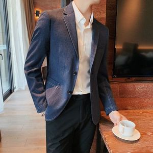 Britse Stijl Effen Kleur Mannen Blazers Slanke Business Casual Pak Jas Bruiloft Bruidegom Jurk Jas Mannelijke Street Wear Sociale Jas