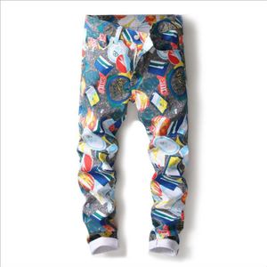 Nagri Mannen Gekleurde Patroon 3D Gedrukt Jeans Mode Slanke Skinny Geometrische Geschilderd Denim Broek 29 30 31 32 33 34 36 38
