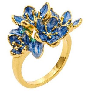 Modieuze Temperament Prachtige Blauwe Bloem Ring Vrouwelijke Elegante Romantische Banket Accessoires Valentijnsdag Cadeau