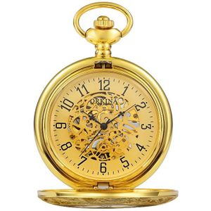 Arabisch Aantal Open Gold Case Skeleton Mechanische Pocket Horloges Oude Mannen Luxe Ketting Hanger Fob Horloges Mannelijke Klok