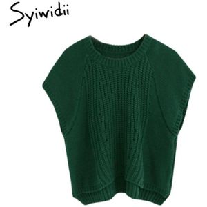 Syiwidii Trui Vest Vrouwen Green Fall Koreaanse Tops Winter Kleding Japanse Mode Knit Solid O-hals Korte Mouw Lente