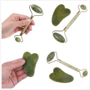 2 Stks/set Ontspanning Gua Sha Facial Roller Massager Gezichtsverzorging Chinese Geneeskunde Natuurlijke Jade Board Schrapen Tool
