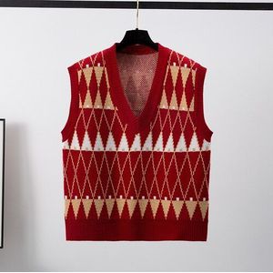 Trui Vest Vrouwen V-hals Alle-Wedstrijd Preppy Stijl Herfst Winter Chic Womens Casual Argyle Koreaanse Vintage Knit Losse Ulzzang