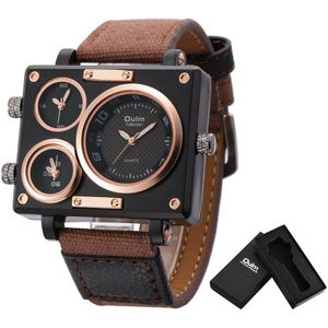 Heren Horloges Top Brand Luxe Oulm 3595 Unieke Horloges Mannen Mode Vierkante Grote Gezicht 3 Tijdzone Casual quartz Horloge