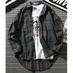 Mannen Student Lente En Herfst Retro Plaid Lange Mouw Mannelijke Shirt Tiener Japanse Stijl S11