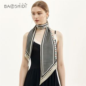 [Baoshidi] Lente Mode Dubbele Gezicht Skinny, 100% Zijde Satijn Lint, Elegante Halsdoek, dame Haar Accessoire Sjaal Vrouwen