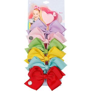 48 stks/partij Hoogwaardige 5.6 inch Grote Regenboog Kerst Strikken Met Kaart Meisje Kinderen Haaraccessoires Mode Haar Clip