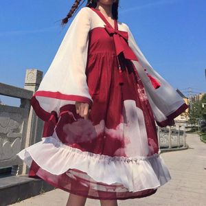 Lolita Jurk Voor Vrouwen Lange Mouwen Zwart/Rood Chiffon Zoete Kostuums Japanse Kawaii Lolita Kleding Gothic Lolita Jurk VO786