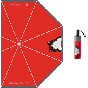 Parasol Drie Opvouwbare Paraplu Regen Vrouwelijke FAnti UV Bescherming Paraplu Sunny & Regenachtige Leuke Kat Paraguas Rode guarda -chuva