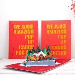 Ait Card Kerstman En Rendieren Op Eindejaarsperiode Eve 3D Opvouwbare Pop-Up Wenskaart Postkaart