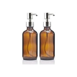8 Oz Grote 250ml Zeepdispenser Rvs Pomp voor Essentiële Oliën Zelfgemaakte Lotion Ronde Amber Glas fles