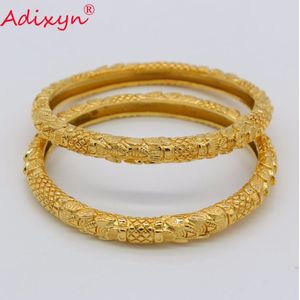 Adixyn 2 stks/partij, NIET OPEN Bangle voor Vrouwen Gouden Kleur Afrikaanse Midden-oosten Armband Sieraden N072409