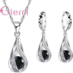 Luxe Oostenrijkse Crystal Water Hanger Ketting Oorbellen Set 925 Sterling Silver Earring Sieraden Sets Voor Vrouwen