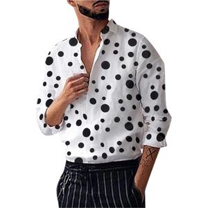 Mannen Shirt Mode Losse Toevallige Lange mouwen Winter Polka Dot Gedrukt Shirt Slim Fit Top Luxe Stijlvolle kleding #30