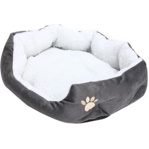 50X40 Cm Lamsvacht Hond Poot Patroon Huisdier Nest Warm Wasbaar Bed Slapen Fleece Mand Met Kussen Voor puppy Hond Kat Grijs Col