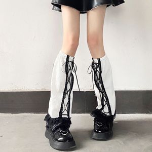 Y2k Meisje Kant Patch Lace-Up Lange Been Warmer Japanse Gothic Lady Dunne Harajuku Sokken 2022 Lente Koreaanse Chic zwart Witte Sok