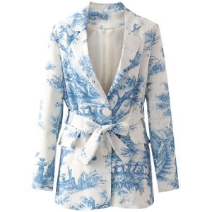 Business Uniform Vrouwen Rok Past 2 Delige Set Losse Blazer Jacket & Rokken Vrouwelijke Mode Afdrukken Riem Casual pak
