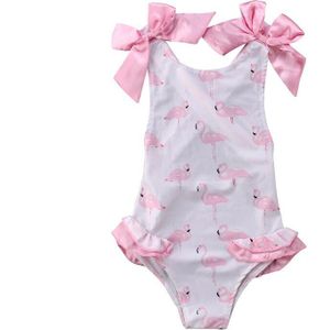 Mooie Baby Meisjes Flamingo Patroon Bikini Kids Meisje Badmode Eendelig Badpak Strik Badpak Beachwear