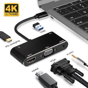USB-C Hdmi Vga Adapter USB-C Naar Hdmi Usb Charge 3.5Mm Aux Jack Kabel Multipoort Converter Voor Macbook Huawei