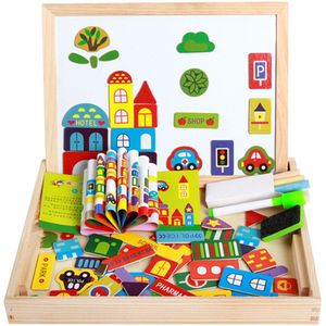 Houten Magnetische Puzzel Speelgoed Kinderen 3D Puzzel Tekentafel Educatief Vroeg Leren Speelgoed Giftfarm/Dier/Insect/Stad verkeer