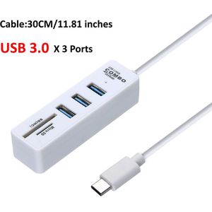 Muiti Usb Hub 3.0 Usb C Hub Usb Splitter 3.0 Type C Hub 3 Poort USB-C Hab Met Sd-kaart reader All In One Voor Computer Laptop Dock