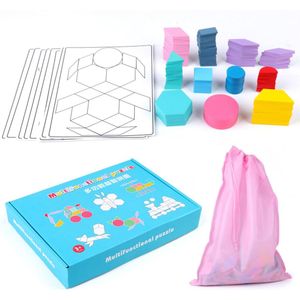 180 Pcs Houten 3D Puzzel Tangram Boord Kleurrijke Baby Vroege Educatief Speelgoed Voor Kinderen Leren Spel Voor Kinderen