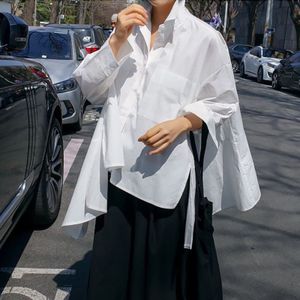CHICEVER Herfst Koreaanse Womens Tops En Blouses Revers Lange Mouwen Losse Plus Size Asymmetrische Shirt Vrouwelijke Mode Kleding