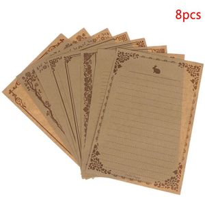 8 Vellen Brief Papier Vintage Bloem Briefhoofd Brief Kraft Bruin Schrijven Papier Brief Pad Tekening Schets Pad Briefpapier