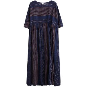 Dimanaf Zomer Plus Size Jurk Maxi Vintage Katoen Gestreepte Print Vrouwen Kleding Lady Vestidos Zonnejurk Losse Geplooide 5XL