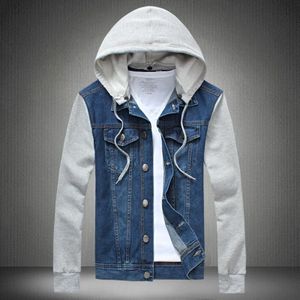 Buitenlandse Mode Mannen Vrouw Denim Jas Afneembare Capuchon Mannelijke Denim Jasje Denim Jas Jeans Maat S-5XL